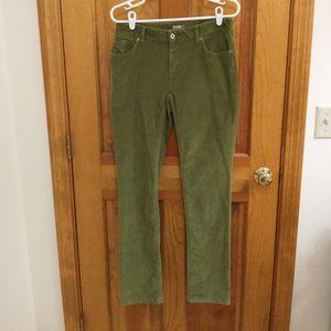 J. Jill Slim Leg Bright Olive Stretch Corduroy Jeans, size 4